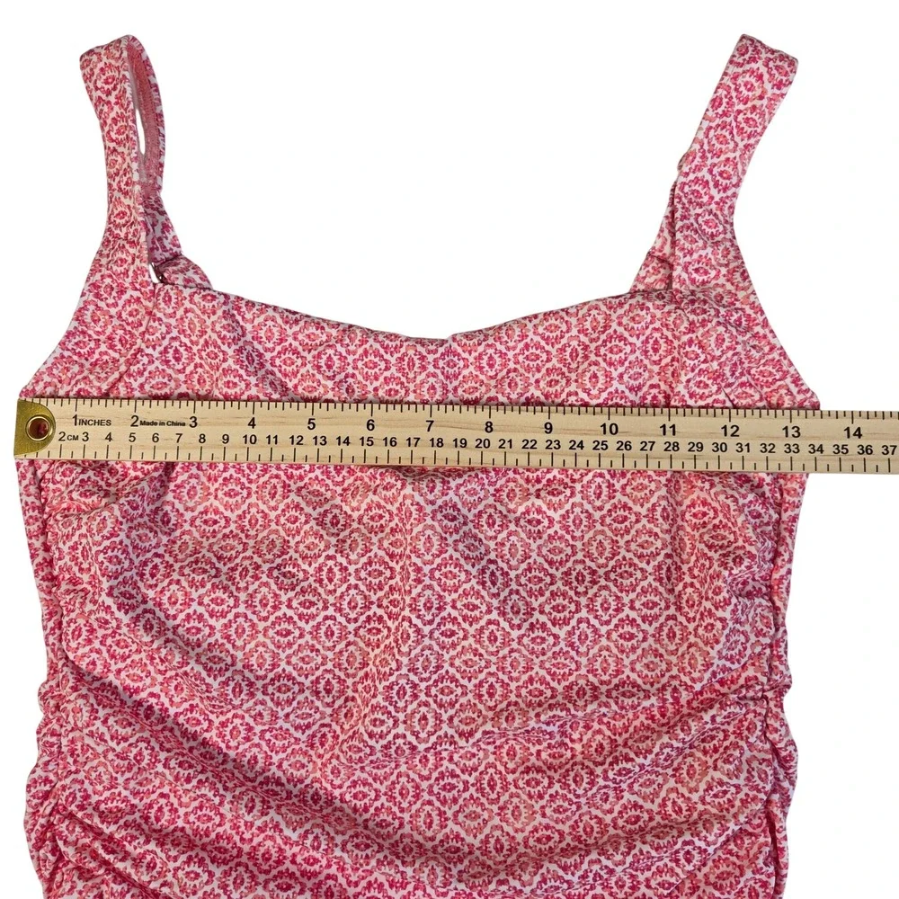 Talbots x Miraclesuit Pink Cabana Batik Geo Tankini Swim Top Only Size 6